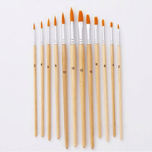12Pcs/Lot Paint Brush Different Size Log color Nylon